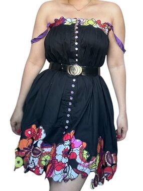 Venus Black Cotton Strapless Dress Floral Trim Mini Small NWOT